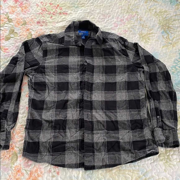 APT 9, Black and Gray Casual Button Down Shirt - Picture 1 of 5